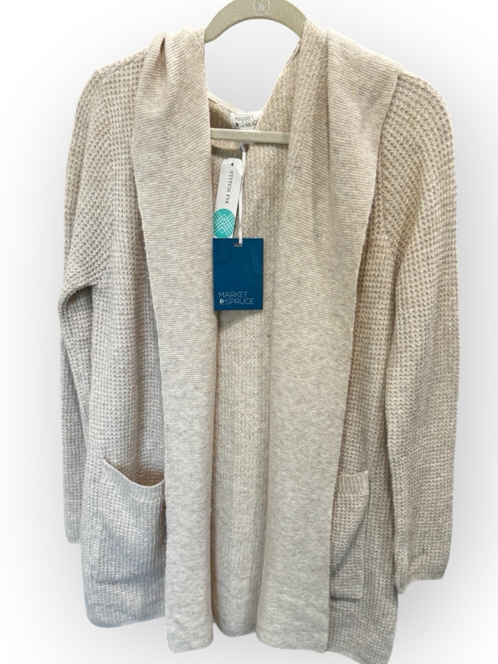 Market & Spruce Neutral Cream Open-Front Cardigan with Waffle Knit Sleeves